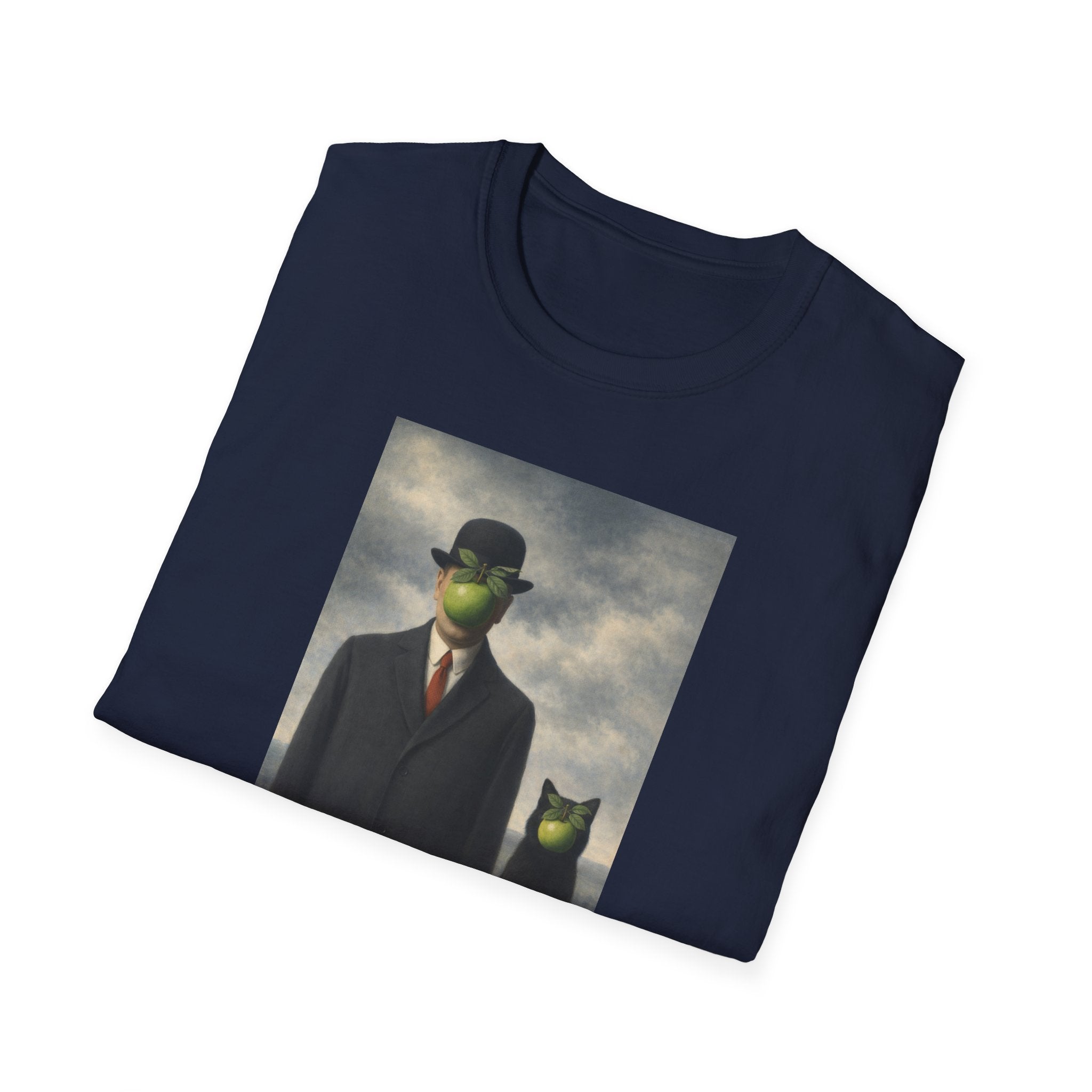 Surreal Magritte-Inspired Man with Apple T-Shirt — Vintage Surrealist Art Tee
