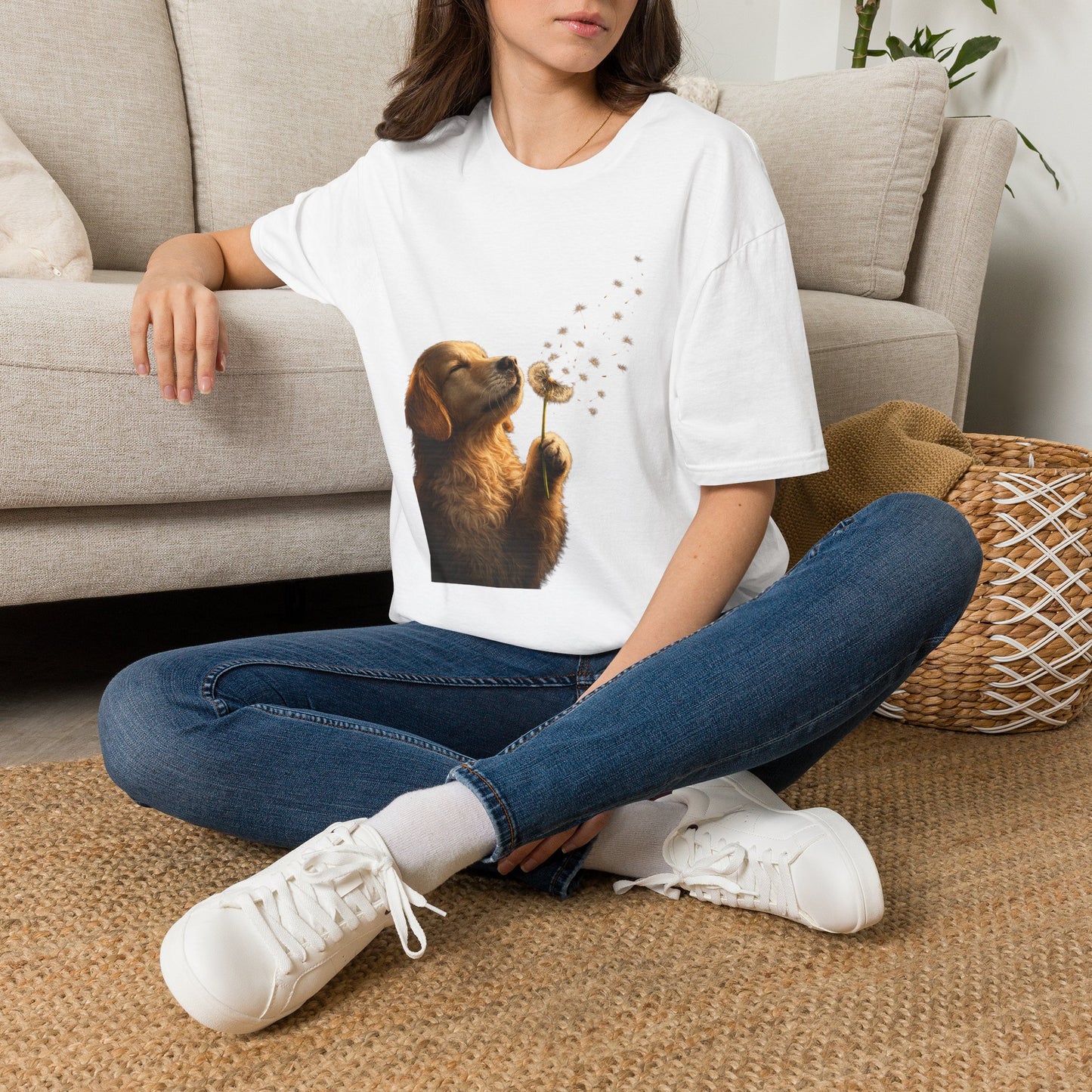 Puppy & Dandelion T-Shirt — Cute Dog Blowing Dandelion Graphic Tee
