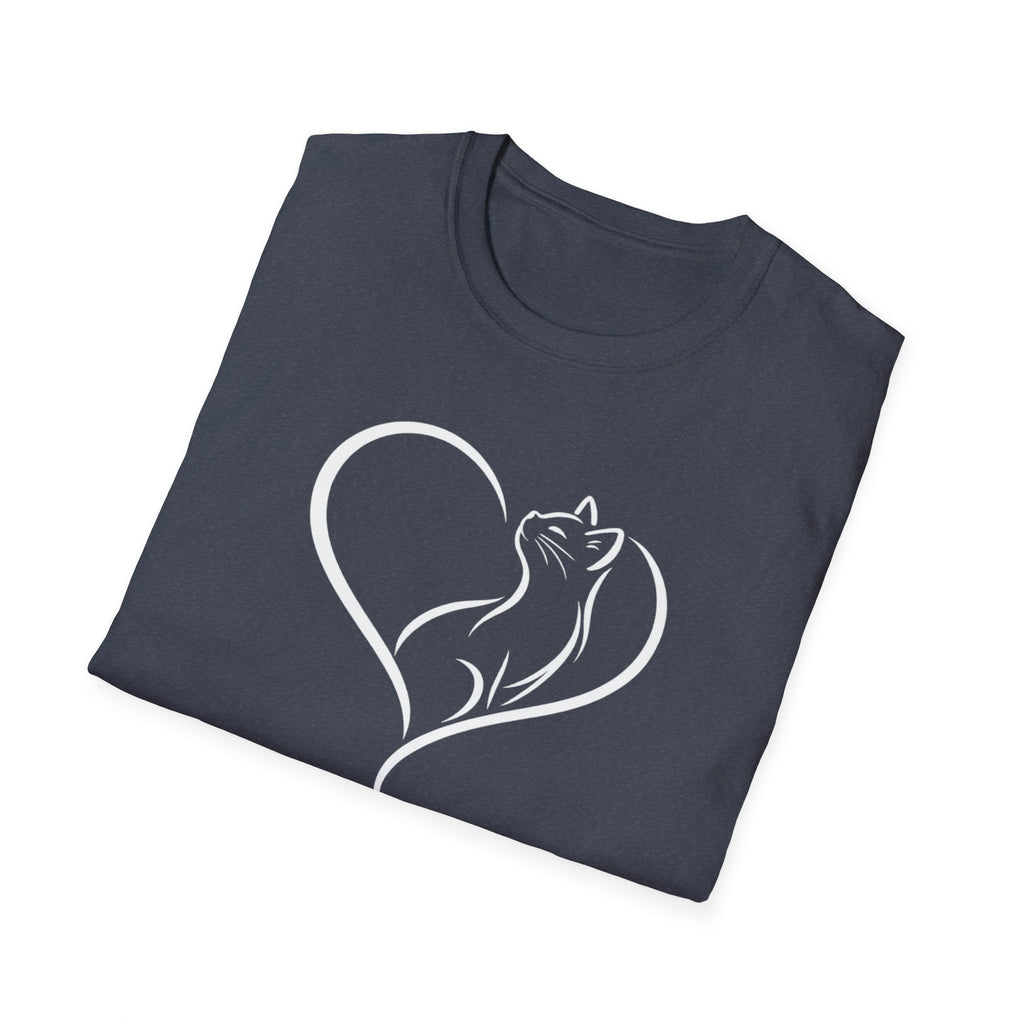 Cat Heart T-Shirt — Minimal Silhouette Cat Lover Tee
