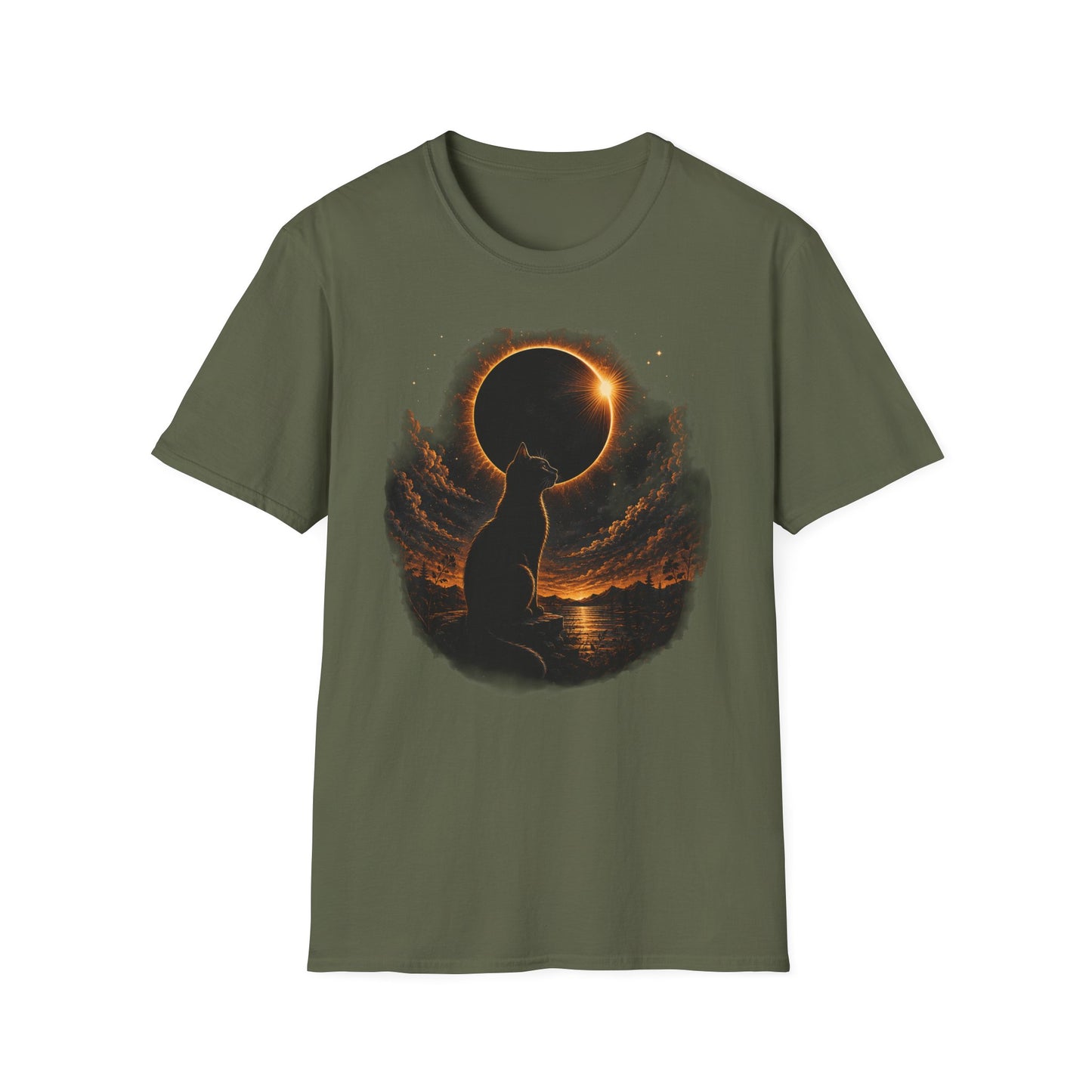 Eclipse Cat T-Shirt — Cosmic Solar Eclipse Cat Silhouette Tee