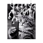 Funny Cat Selfie Poster — Matte Vertical Wall Art with Alien Photobomb