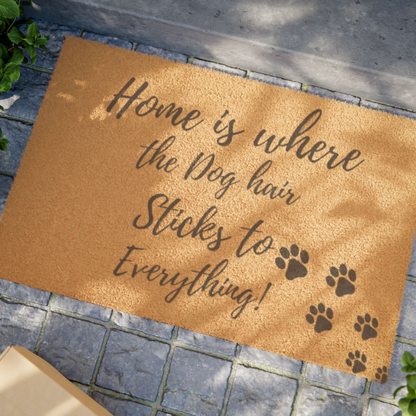 Doormat - "Home Is Where the Dog Hair Sticks to Everything" Paw Print Welcome Mat
