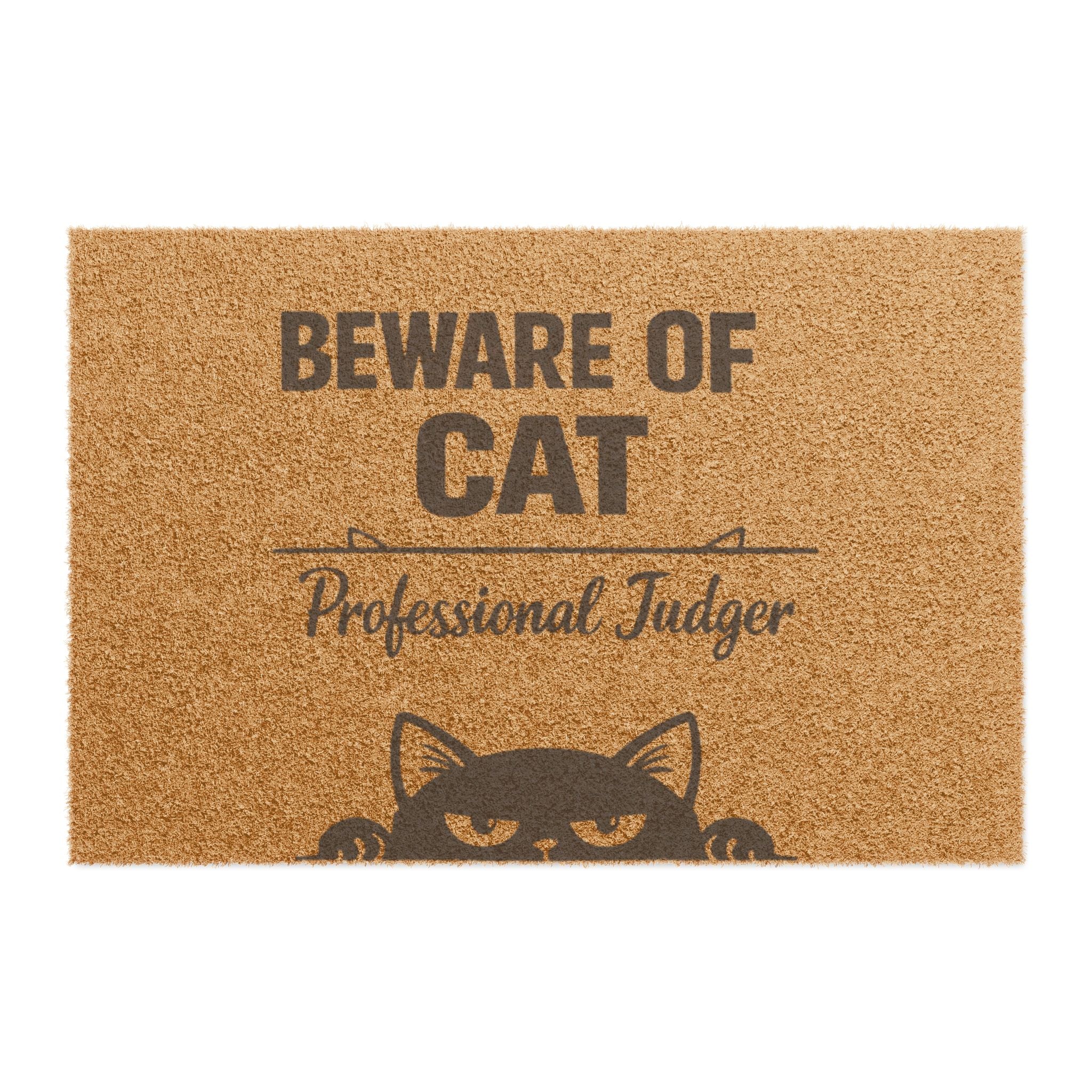 Doormat — "Beware of Cat: Professional Judger" Funny Cat Welcome Mat