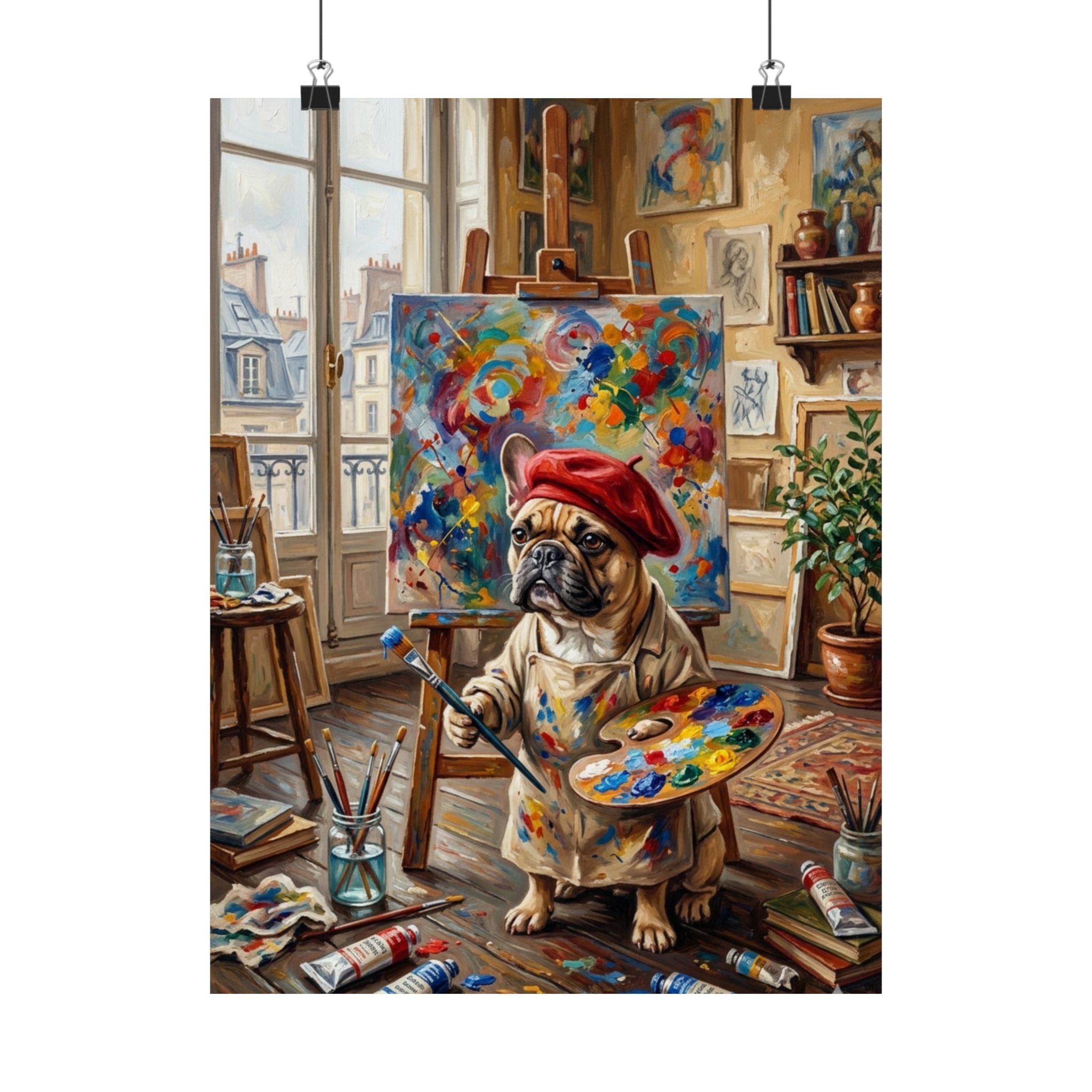 Artist French Bulldog Poster — Cute Painter Dog Art Print
