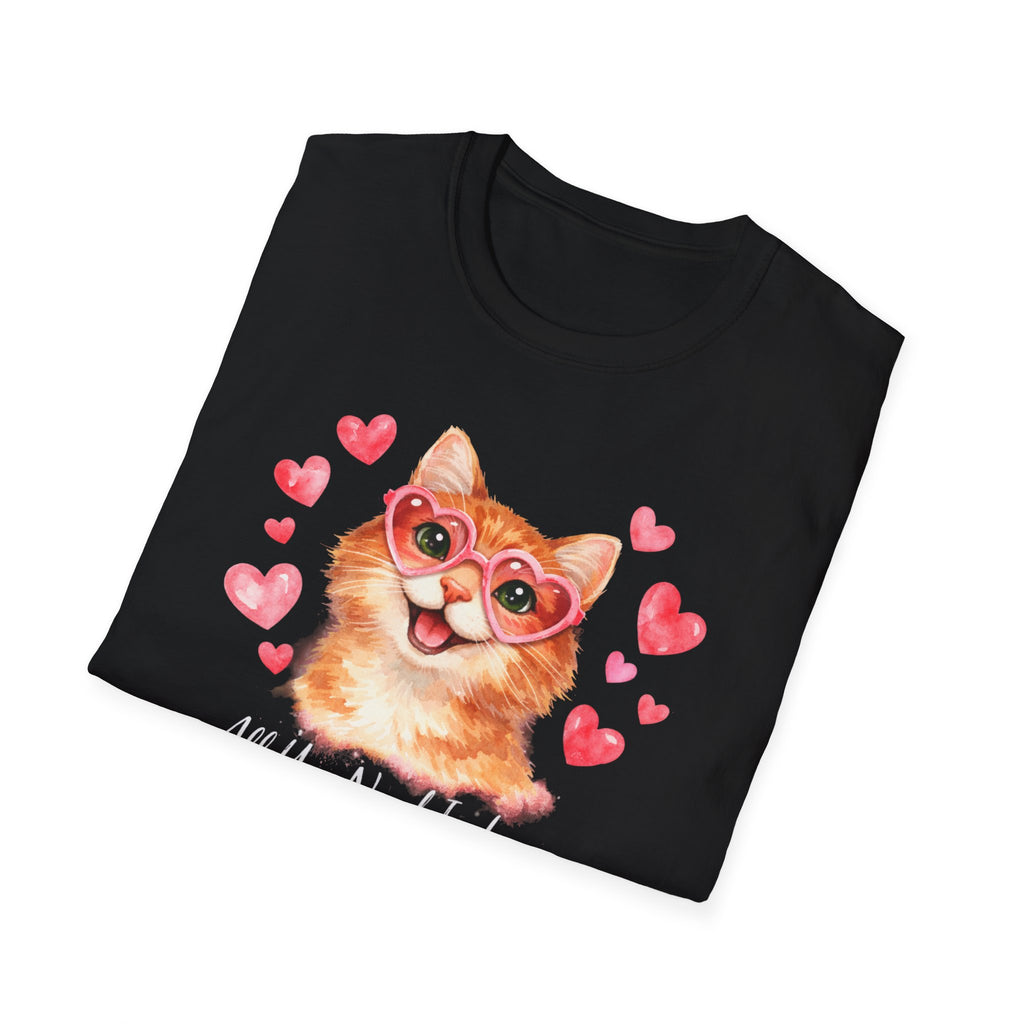All You Need Is Love... and a Cat T-Shirt — Cute Heart Sunglasses Kitty Tee