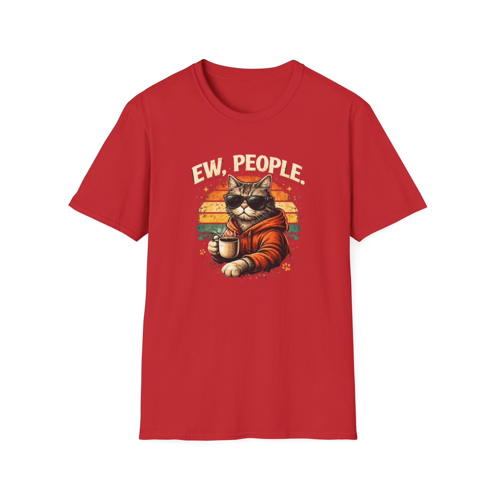 Cat Coffee Vintage T-Shirt — "Ew, People" Retro Cat with Mug Graphic