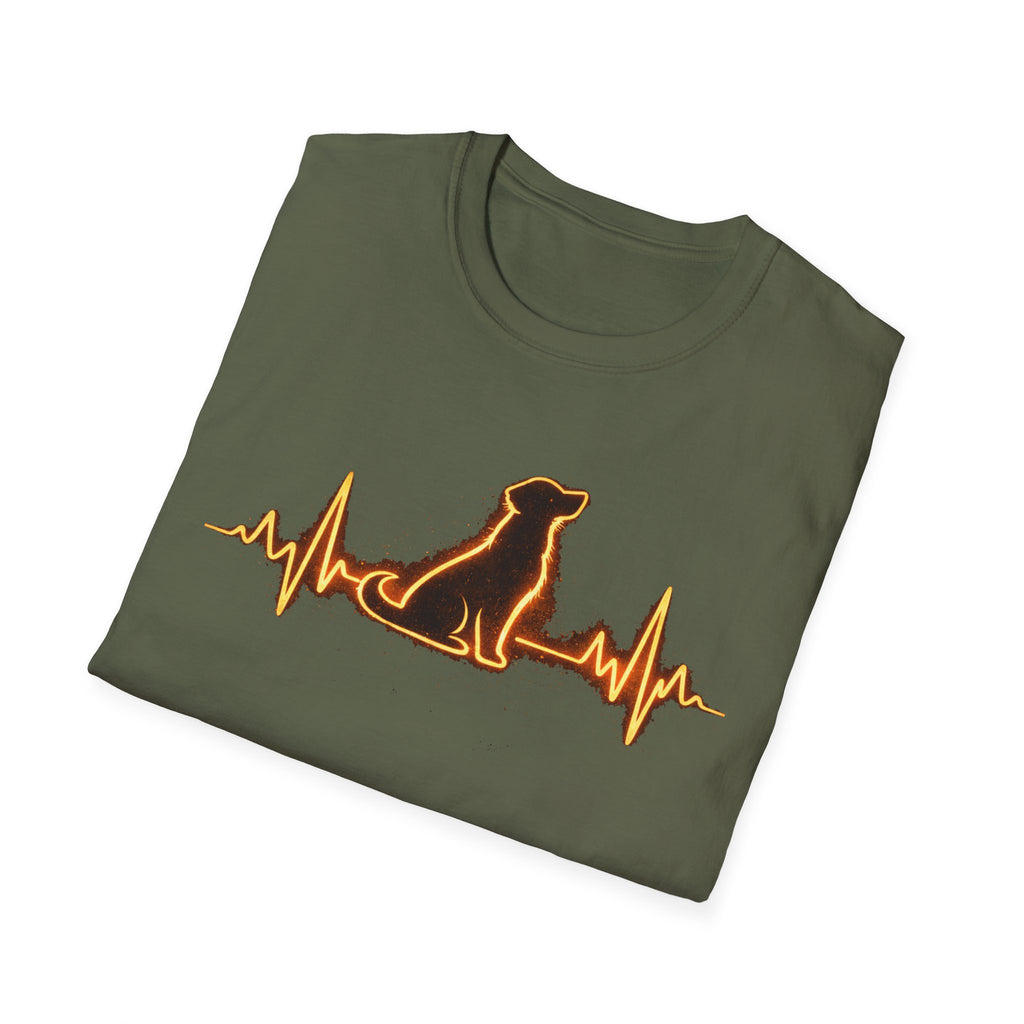Dog Heartbeat T-Shirt — Neon Dog ECG Graphic Tee