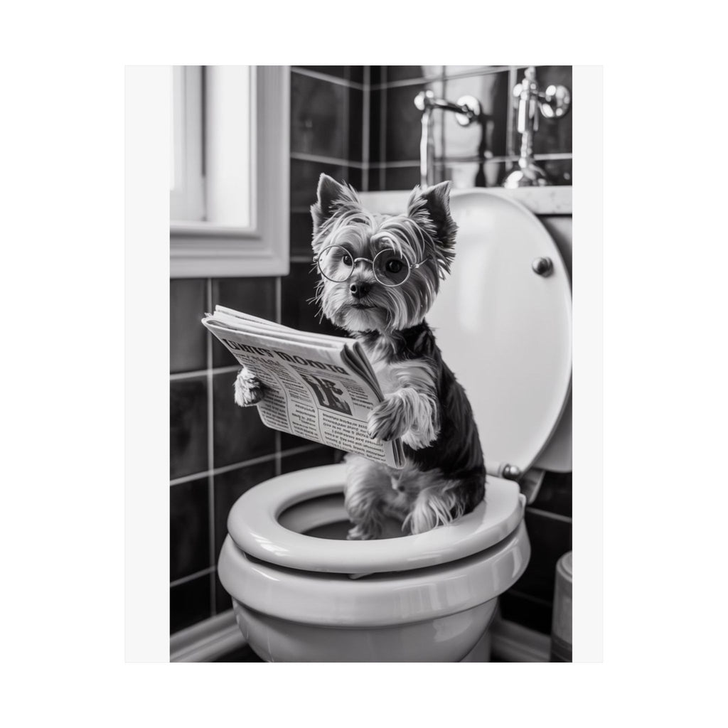 Funny Yorkie Bathroom Poster — Black & White Matte Vertical Dog Wall Art