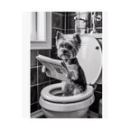 Funny Yorkie Bathroom Poster — Black & White Matte Vertical Dog Wall Art