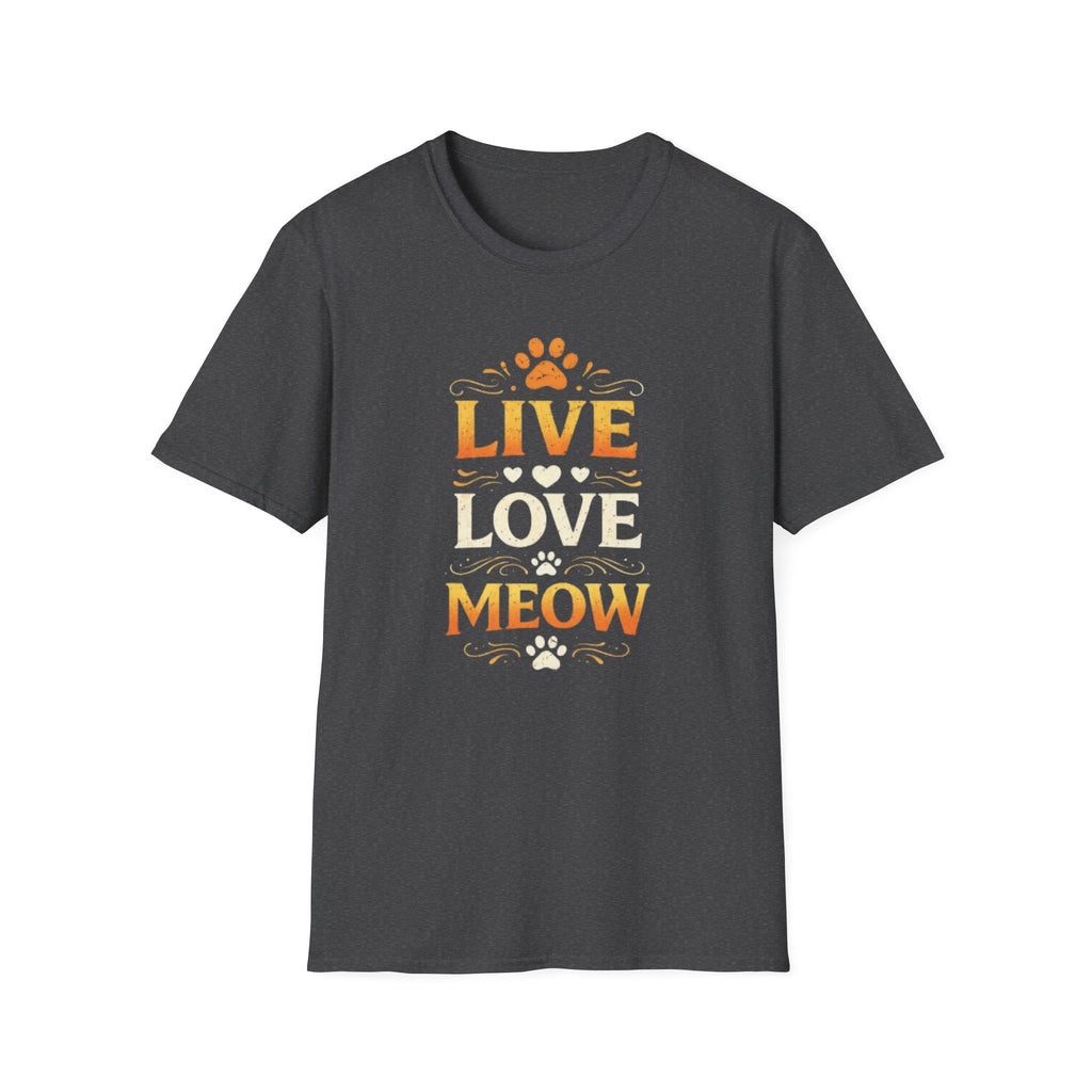 Live Love Meow T-Shirt — Cute Cat Paw Graphic Tee for Cat Lovers