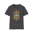 Live Love Meow T-Shirt — Cute Cat Paw Graphic Tee for Cat Lovers