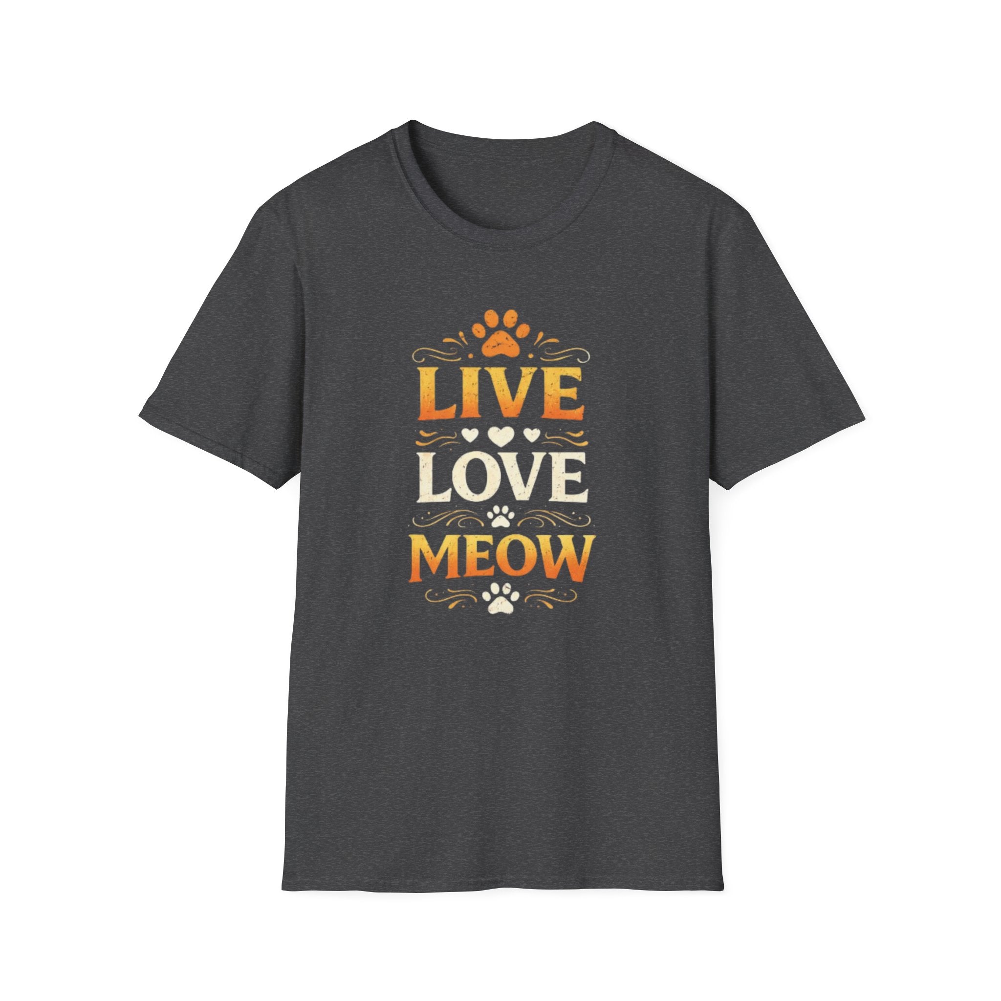 Live Love Meow T-Shirt — Cute Cat Paw Graphic Tee for Cat Lovers