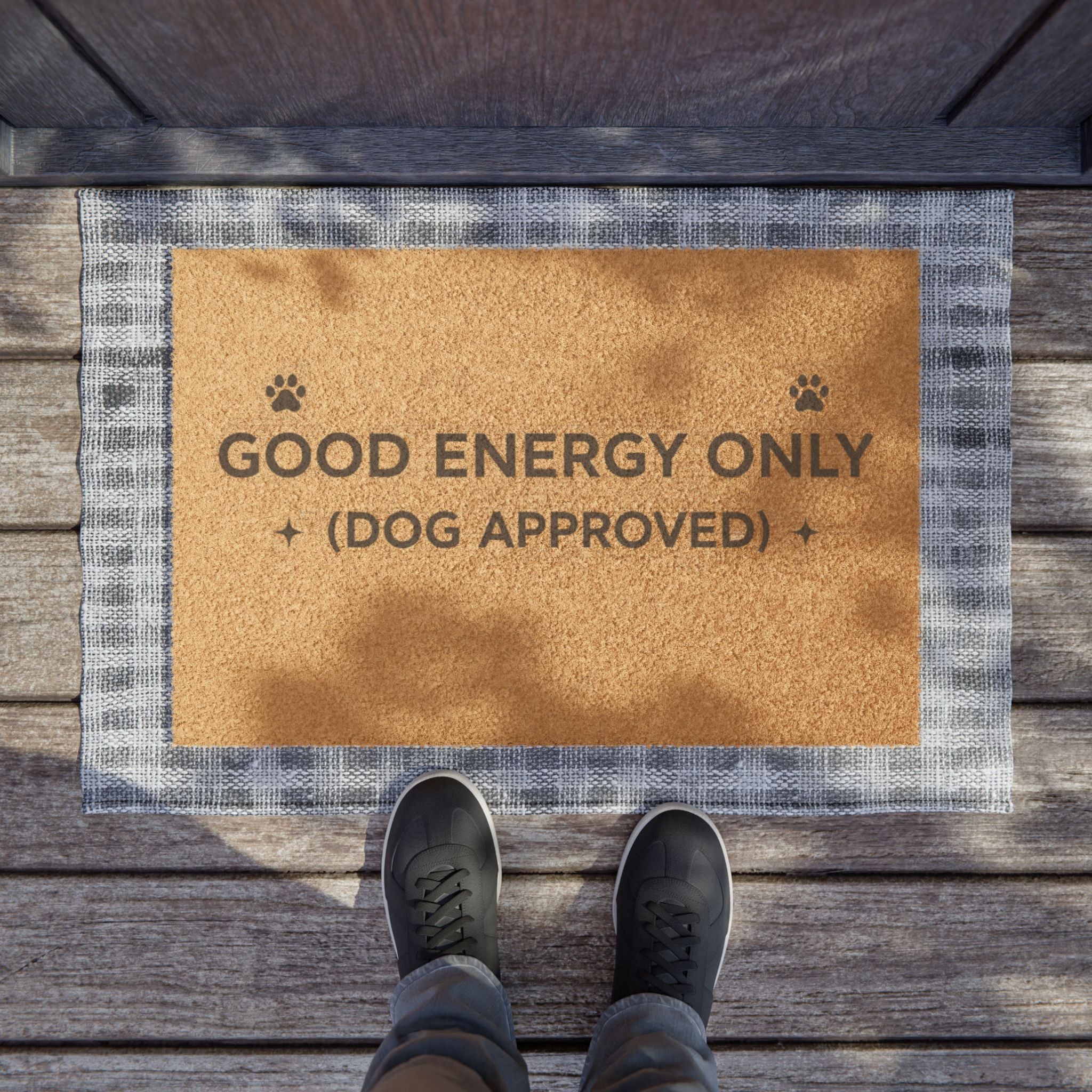 Good Energy Only (Dog Approved) Doormat — Funny Paw Print Welcome Mat for Dog Lovers
