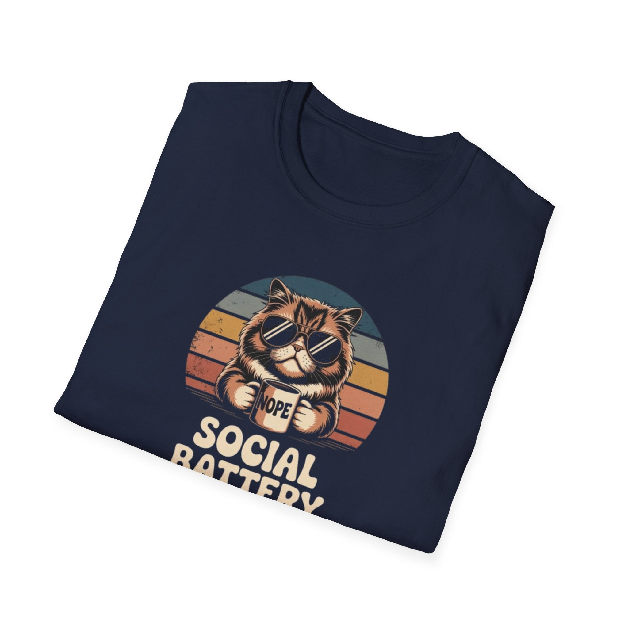 Social Battery Low Cat Retro Graphic T-Shirt