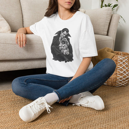 Vampire Holding Pug T‑Shirt — Gothic Cute Dog Tee