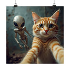 Alien Photobomb Cat Poster — Matte Vertical Wall Art