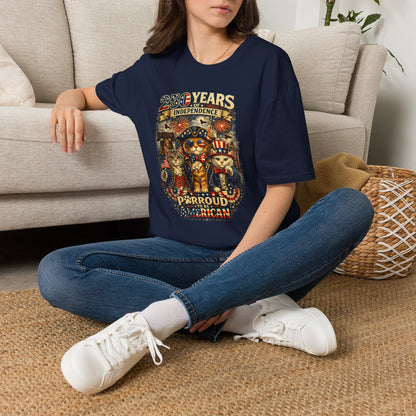 T-Shirt — "250 Years of Independence" Patriotic Cat Fourth of July Tee