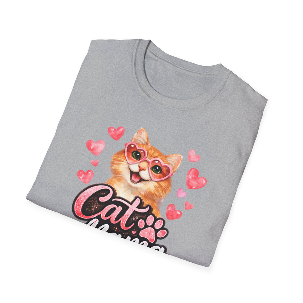 Cat Mama T-Shirt — Cute Cat with Hearts Graphic Tee for Cat Lovers