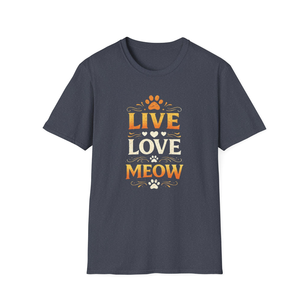 Live Love Meow T-Shirt — Cute Cat Paw Graphic Tee for Cat Lovers