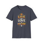 Live Love Meow T-Shirt — Cute Cat Paw Graphic Tee for Cat Lovers