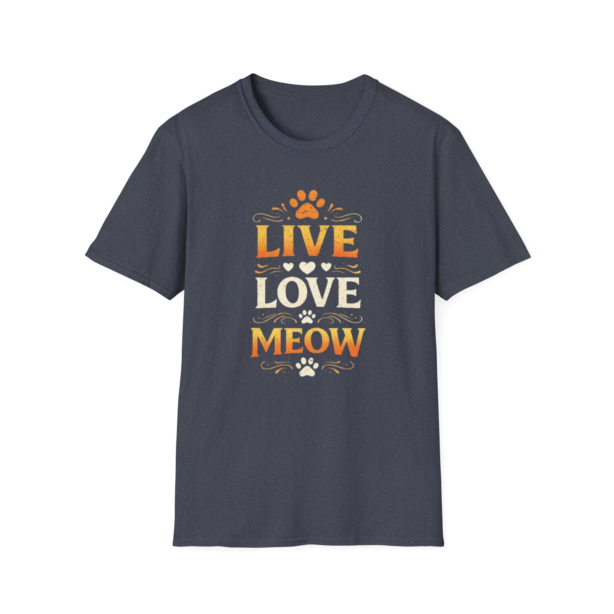 Live Love Meow T-Shirt — Cute Cat Paw Graphic Tee for Cat Lovers