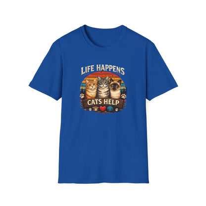 Life Happens Cats Help T-Shirt — Vintage Cat Lover Tee
