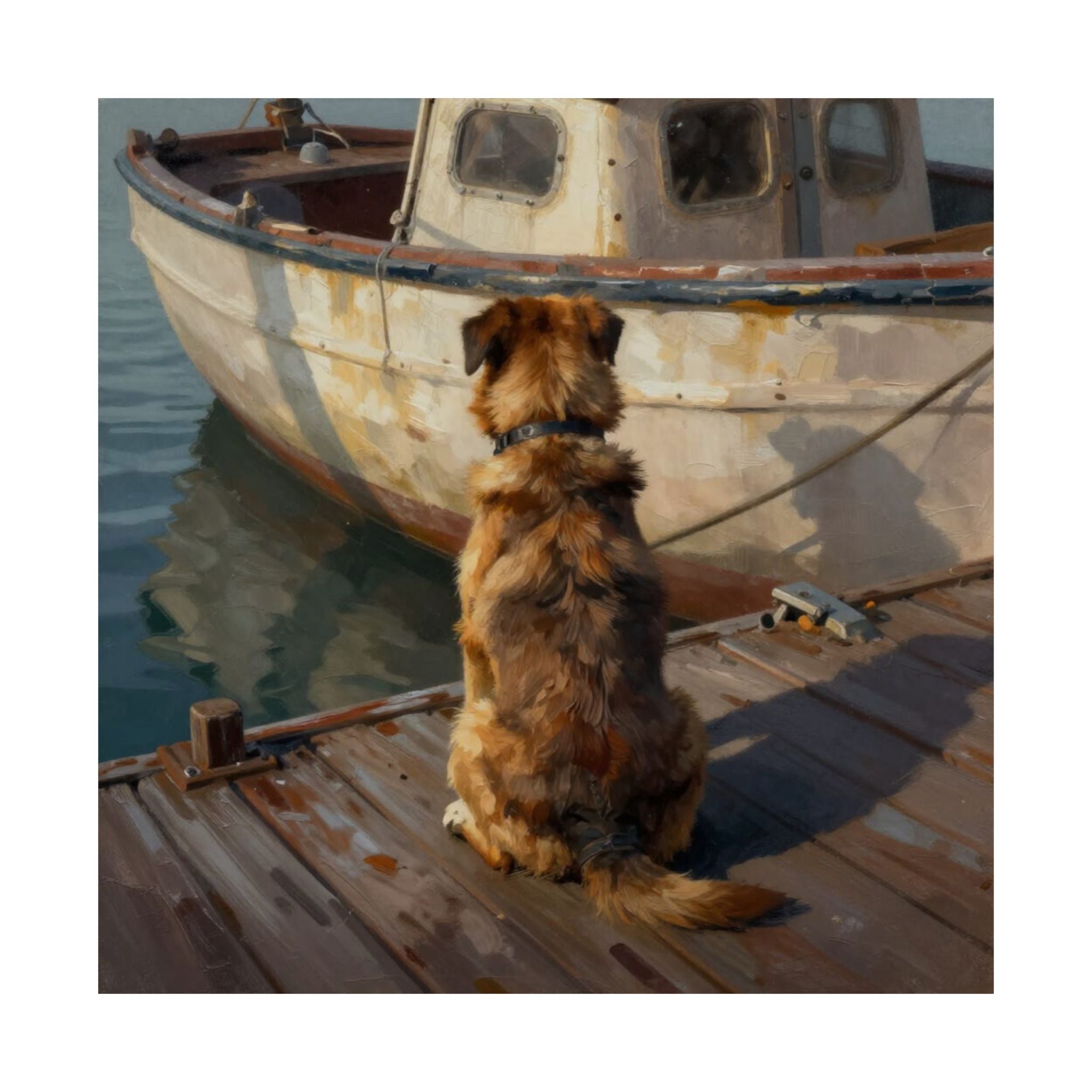 Dog at the Dock Matte Poster — Nostalgic Coastal Wall Art for Dog Lovers