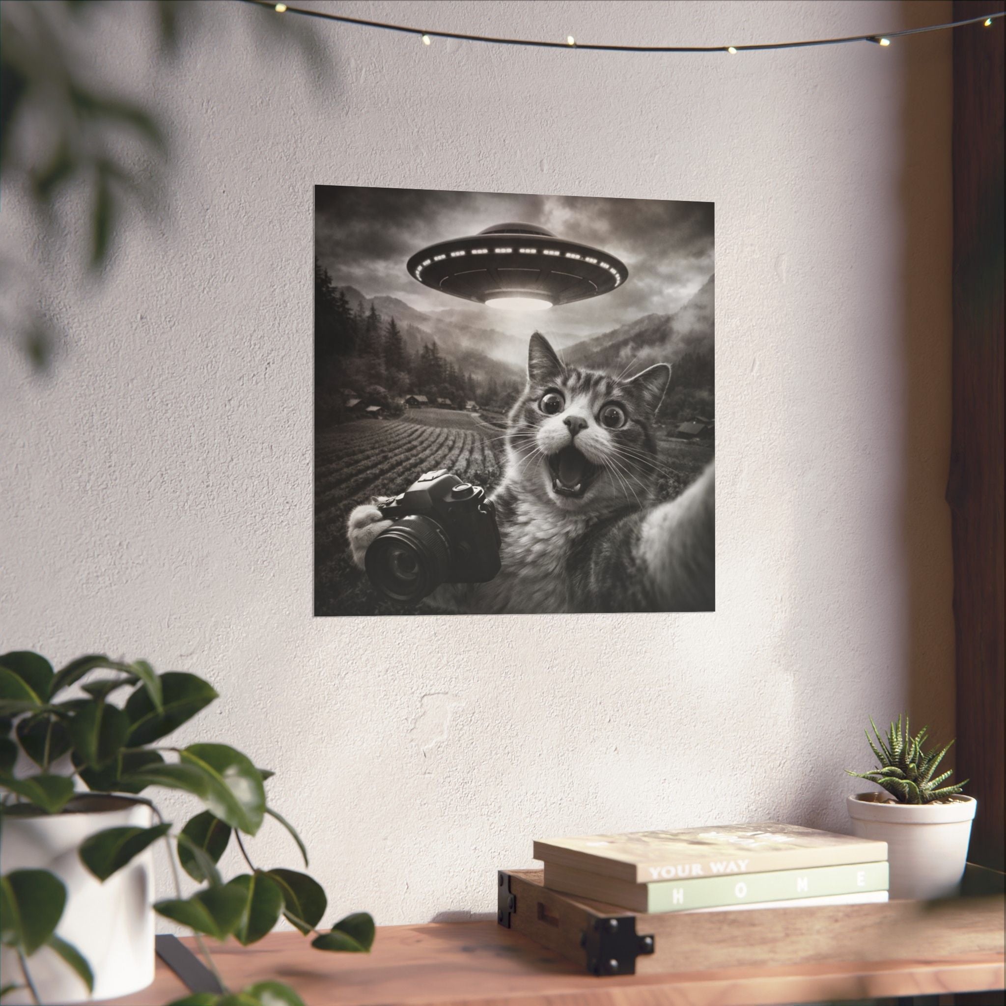 Cat Selfie with UFO Poster