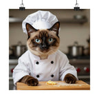 Chef Cat Poster — Cute Siamese Cat in Chef Outfit Matte Vertical Wall Art