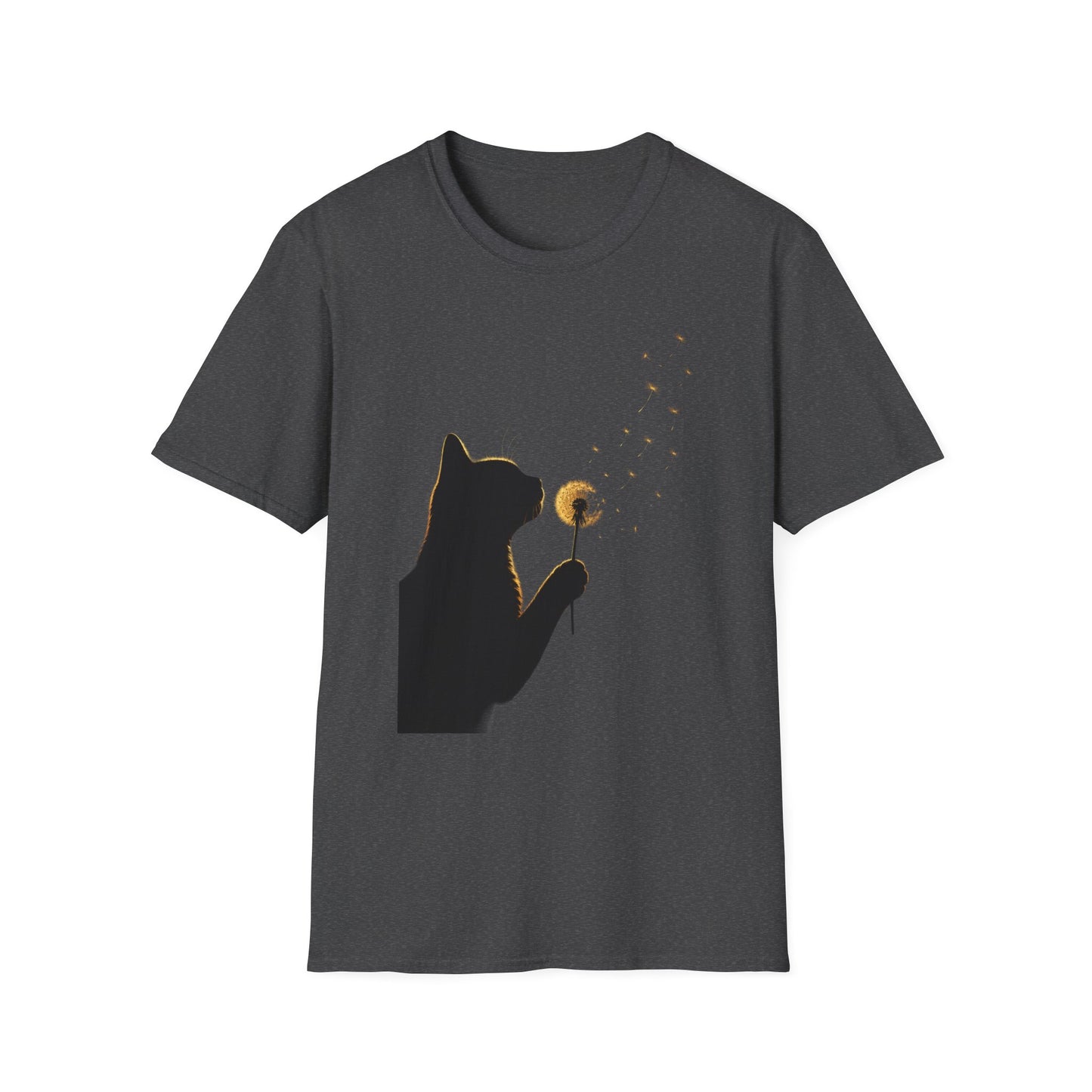 Cat Silhouette Dandelion Tee — Whimsical Night Cat T-Shirt