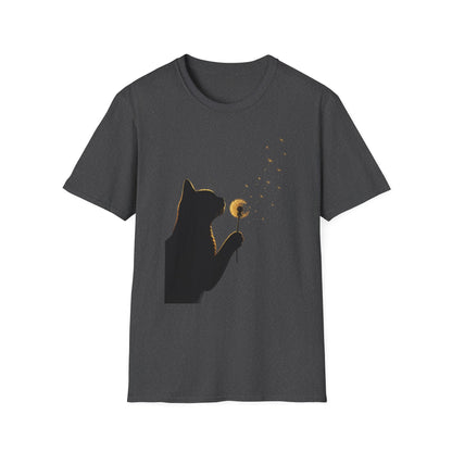 Cat Silhouette Dandelion Tee — Whimsical Night Cat T-Shirt