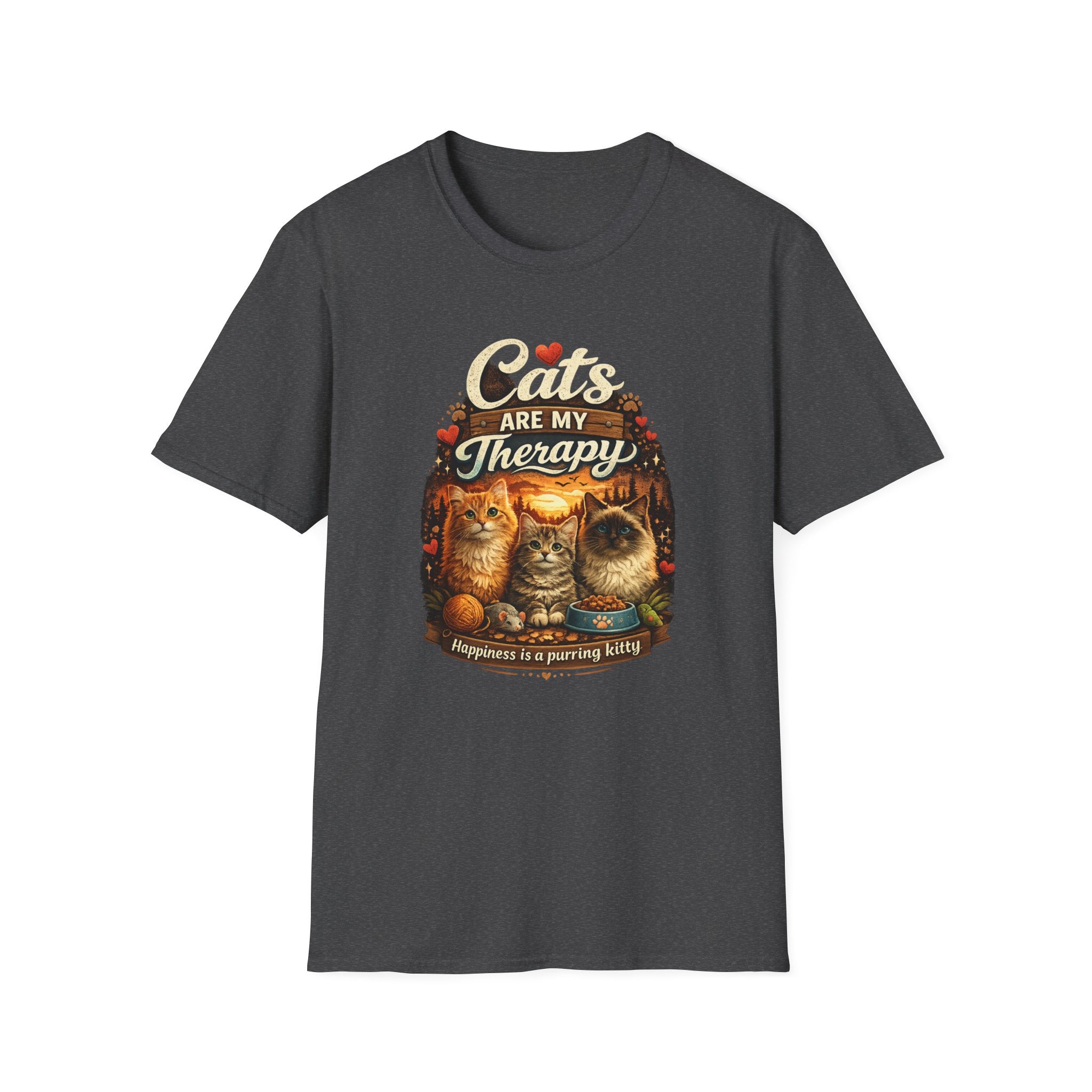 Cats Are My Therapy T-Shirt — Vintage Cozy Cat Lover Tee