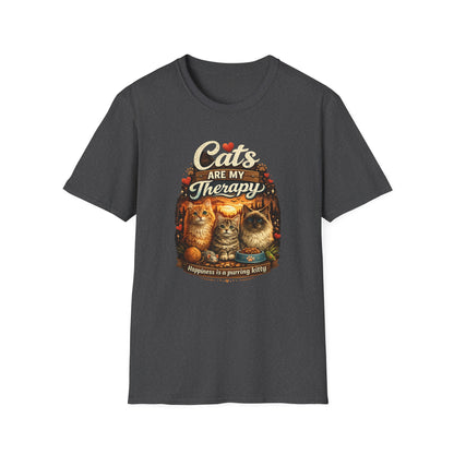 Cats Are My Therapy T-Shirt — Vintage Cozy Cat Lover Tee