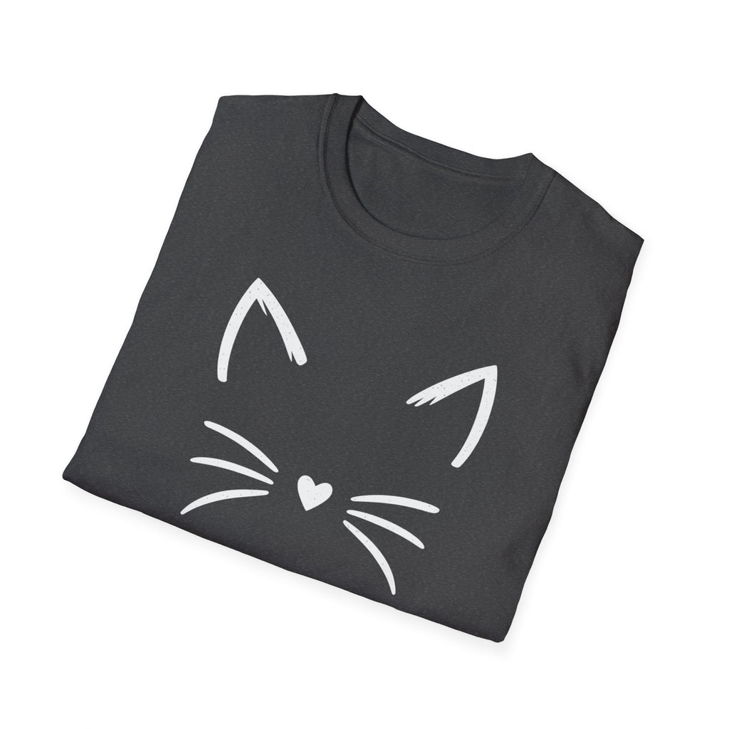 Cat Face Heart Nose T-Shirt — Cute Minimal Graphic Tee for Cat Lovers