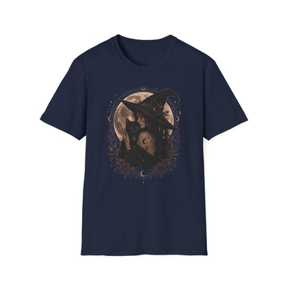 Witch Cat Moon T-Shirt – Gothic Witchcraft Graphic Tee