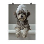 Dog Spa Poster — Cute Puppy in Towel Matte Vertical Wall Art