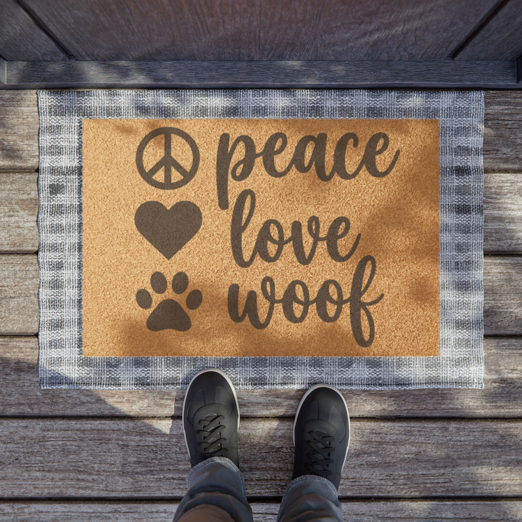 Peace Love Woof Doormat – Dog Lover Welcome Mat