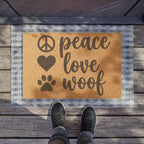 Peace Love Woof Doormat – Dog Lover Welcome Mat