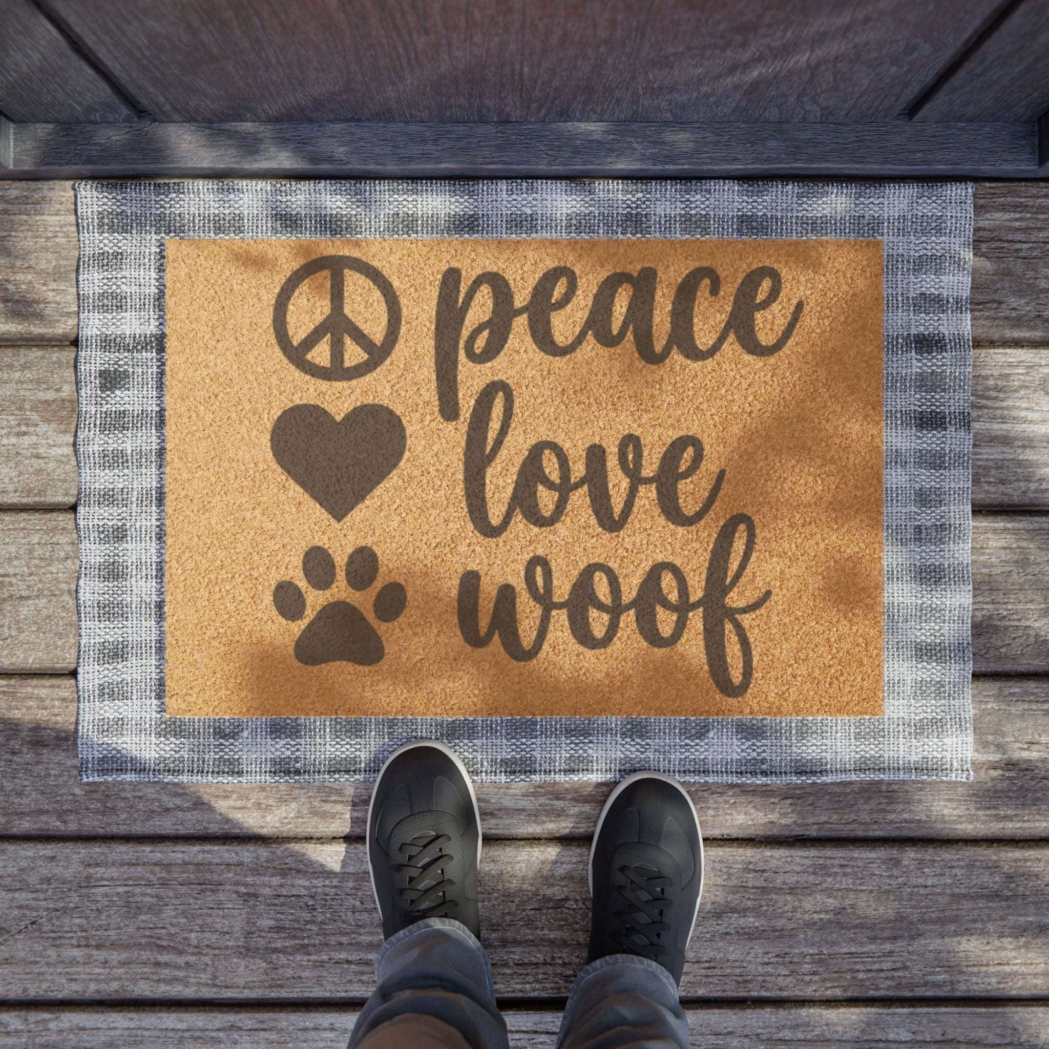 Peace Love Woof Doormat – Dog Lover Welcome Mat