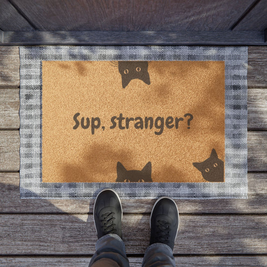 Doormat — "Sup, Stranger?" Cute Cat Peeking Coir Welcome Mat