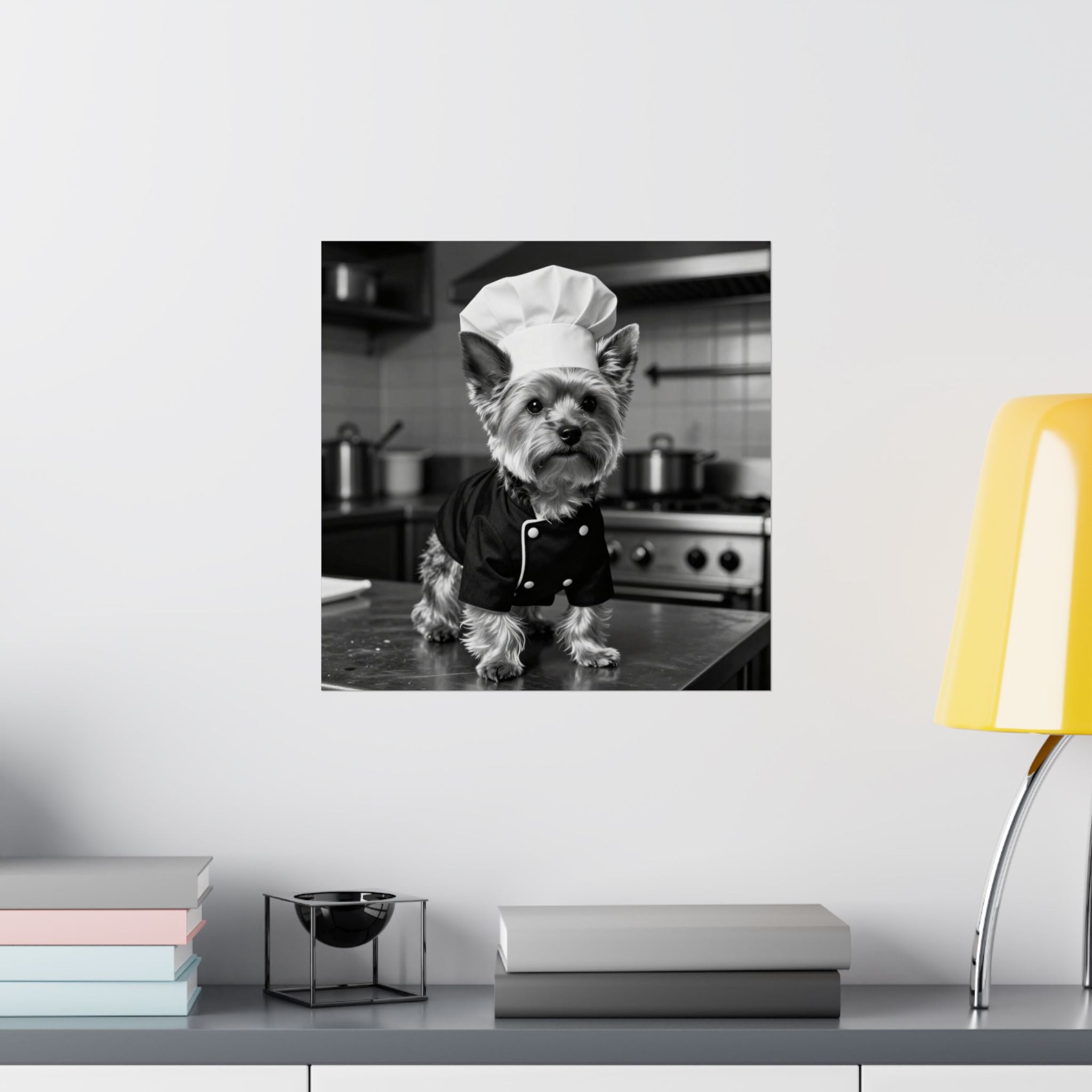 Digital download Chef Dog Poster — Matte Vertical Kitchen Wall Art (Yorkshire Terrier in Chef Hat)