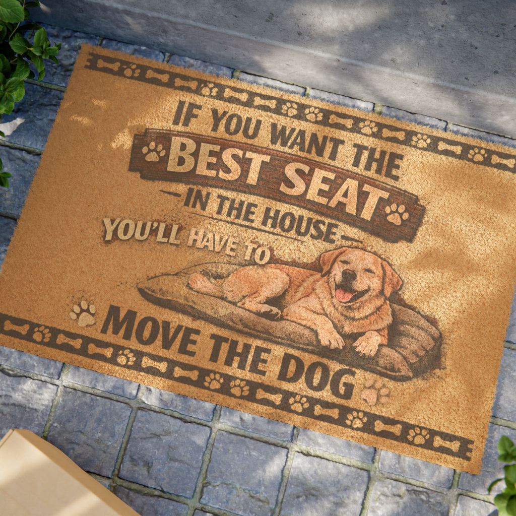 Doormat — "If You Want the Best Seat in the House You'll Have to Move the Dog" Welcome Mat (Funny Dog Lover Gift)