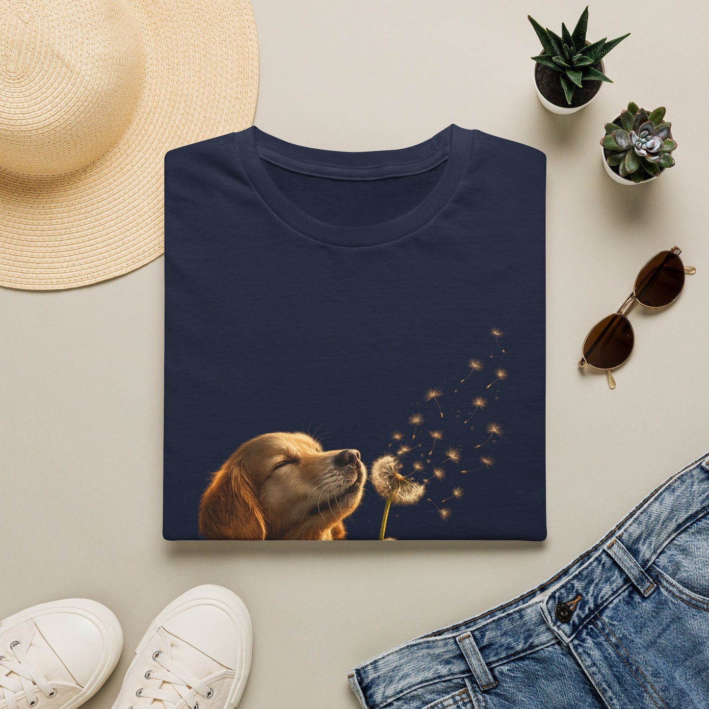 Puppy & Dandelion T-Shirt — Cute Dog Blowing Dandelion Graphic Tee