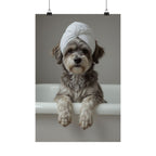 Dog Spa Poster — Cute Puppy in Towel Matte Vertical Wall Art
