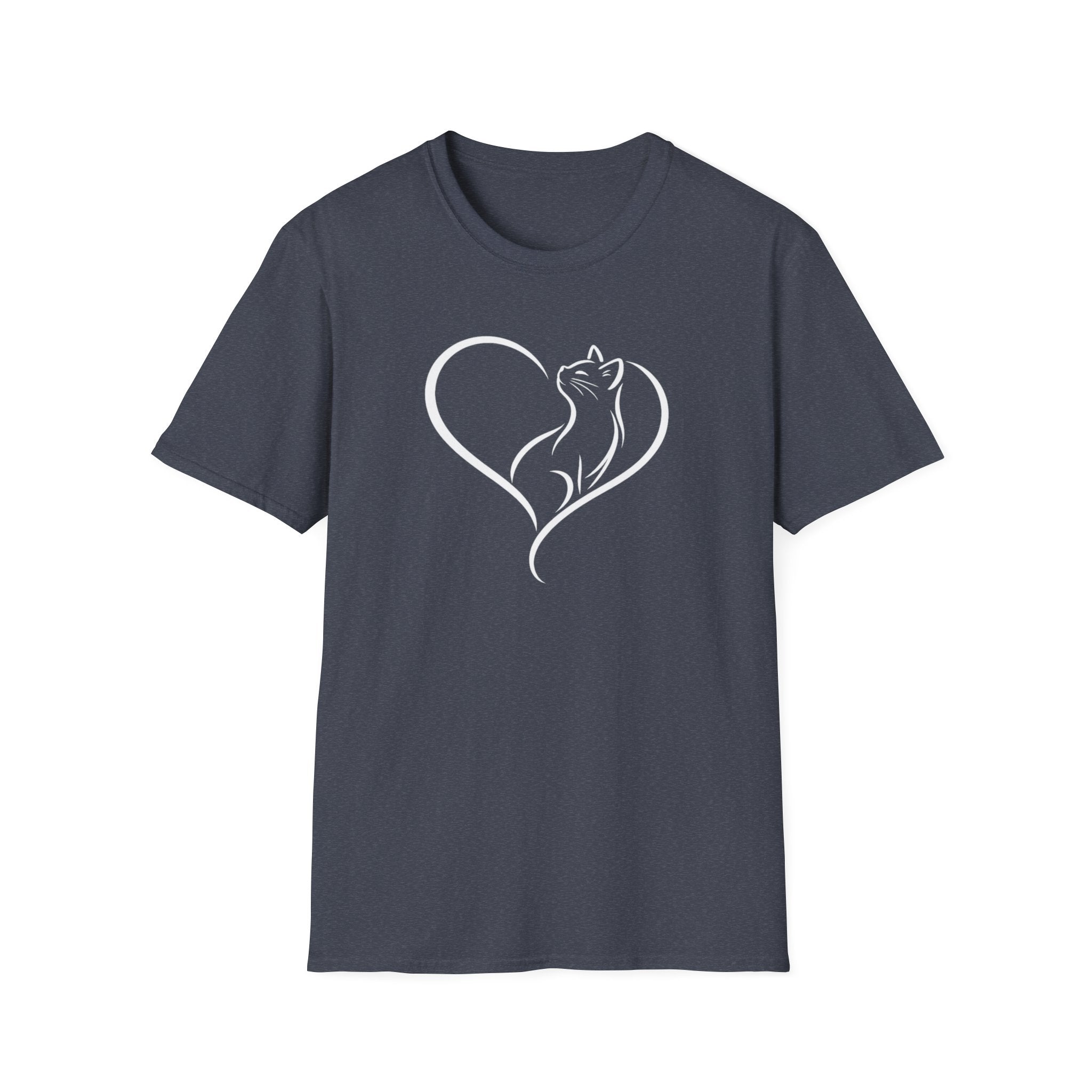 Cat Heart T-Shirt — Minimal Silhouette Cat Lover Tee