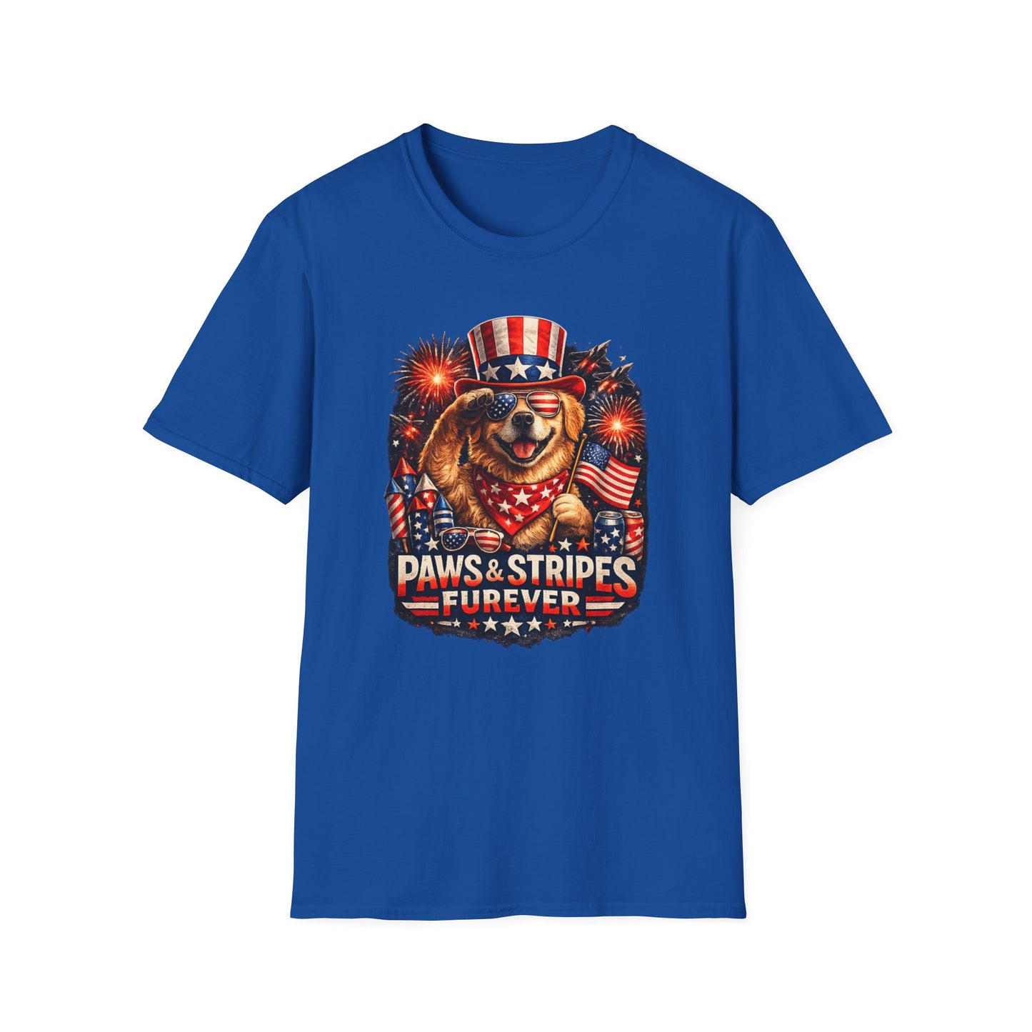 Patriotic Dog T-Shirt — "Paws & Stripes Forever" 4th of July Tee