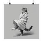 Dancing Cat Poster — Whimsical Cat Wrapped in Blanket Matte Print