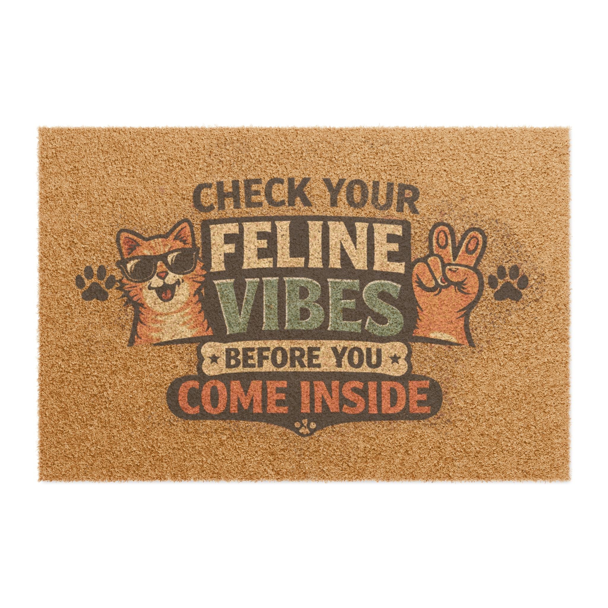 Check Your Feline Vibes Doormat — Funny Cat Welcome Mat