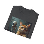 Alien Selfie T‑Shirt — Cute Ginger Cat & UFO Friend Graphic Tee