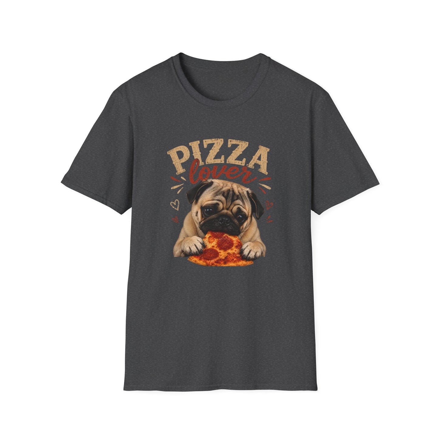 Pizza Lover Pug T-Shirt — Cute Dog & Pizza Graphic Tee for Pet and Food Fans